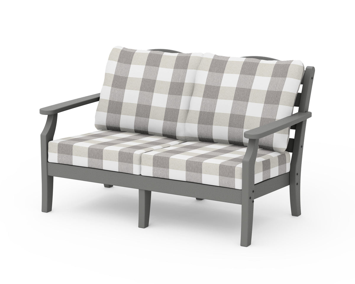 POLYWOOD Savannah Deep Seating Loveseat in Slate Grey / Buffalo Plaid Grey Mist
