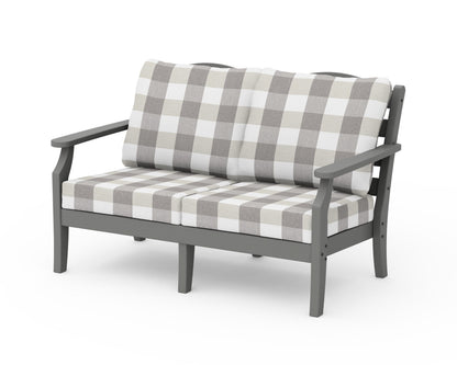 POLYWOOD Savannah Deep Seating Loveseat in Slate Grey / Buffalo Plaid Grey Mist