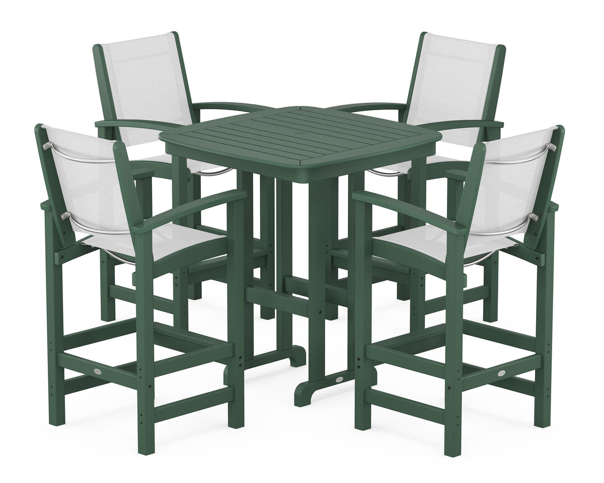 POLYWOOD Coastal 5-Piece Bar Set in Green / White