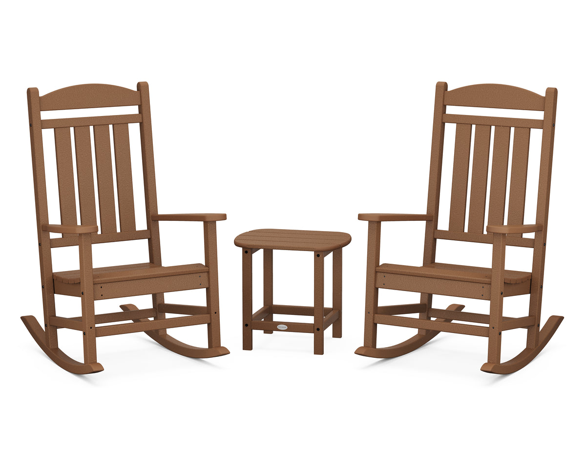 POLYWOOD Presidential 3-Piece Rocking Chair Set with 18" South Beach Side Table in Teak
