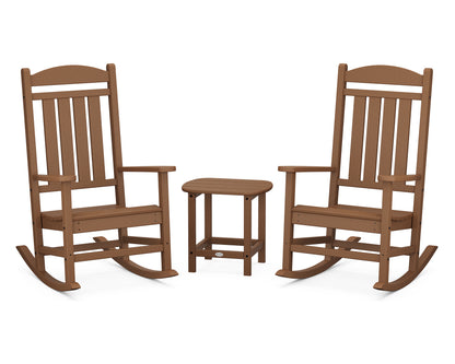 POLYWOOD Presidential 3-Piece Rocking Chair Set with 18" South Beach Side Table in Teak