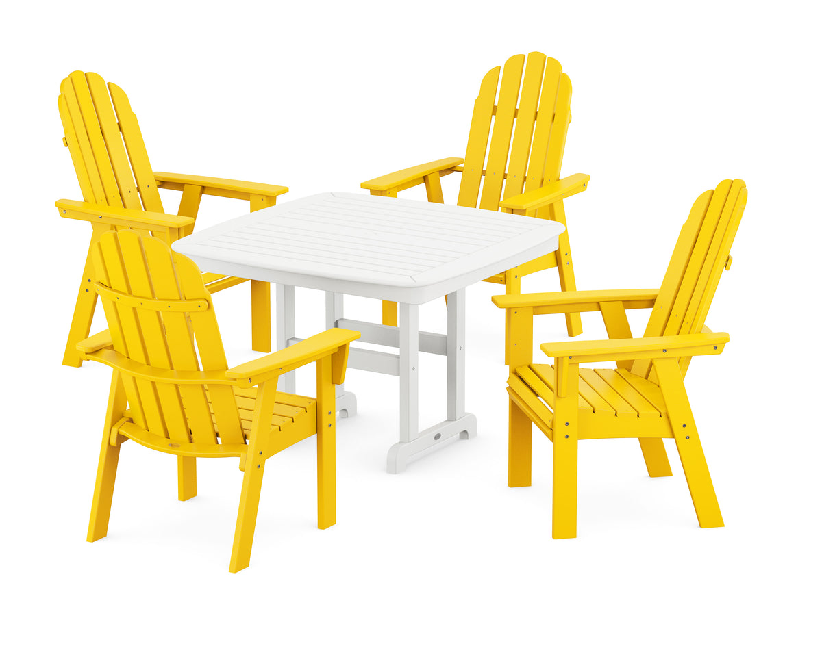 POLYWOOD Vineyard Curveback Adirondack 5-Piece Dining Set - 44" Table in Lemon / White