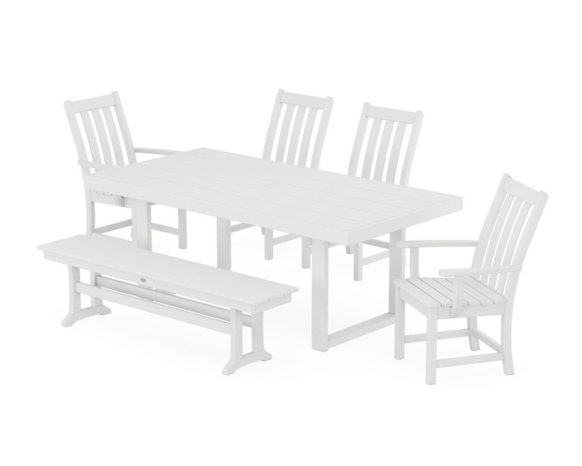 POLYWOOD Vineyard 6-Piece Dining Set with Bench - 39" x 78" Table in White