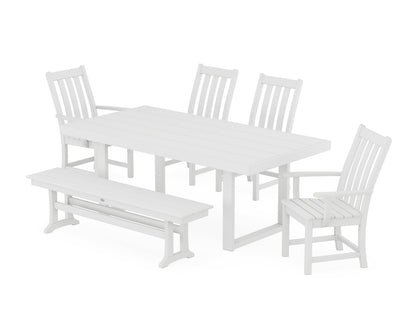 POLYWOOD Vineyard 6-Piece Dining Set with Bench - 39" x 78" Table in White