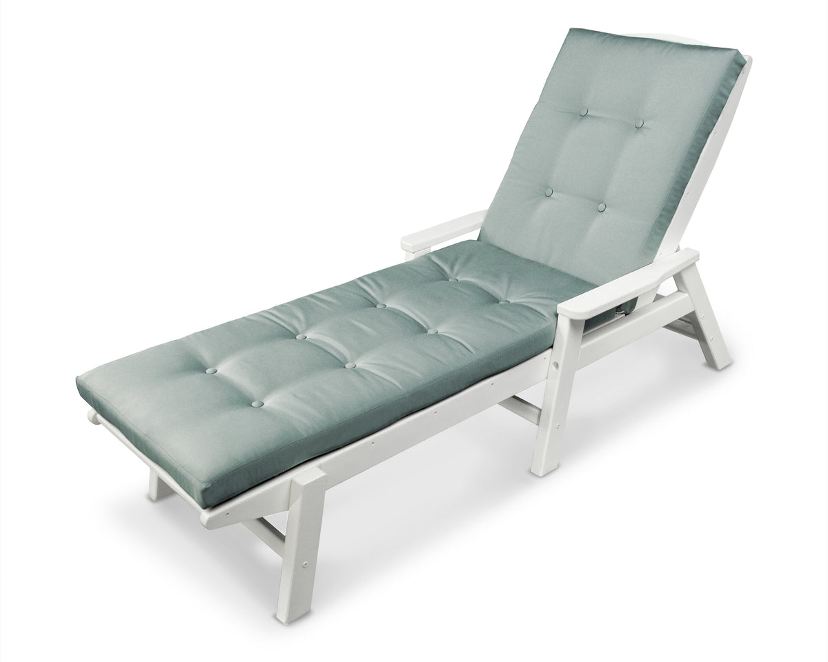 POLYWOOD Nautical Chaise with Arms and Ateeva Luxe Cushion in White / Spa