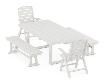 POLYWOOD Nautical Folding Highback 5-Piece Dining Set with Trestle Legs in Vintage White