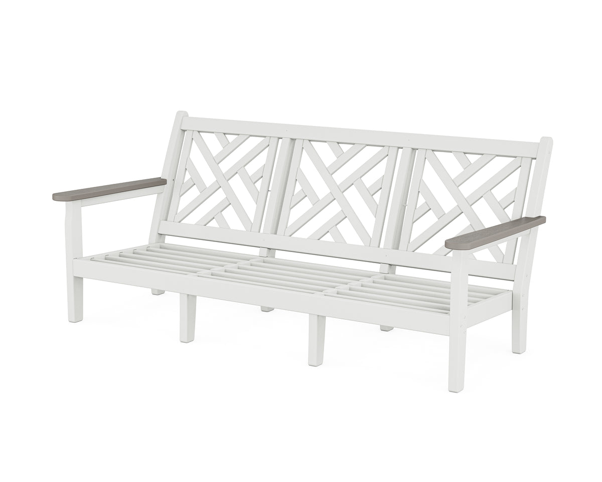 POLYWOOD Chippendale Deep Seating Sofa Frame in White / Driftwood