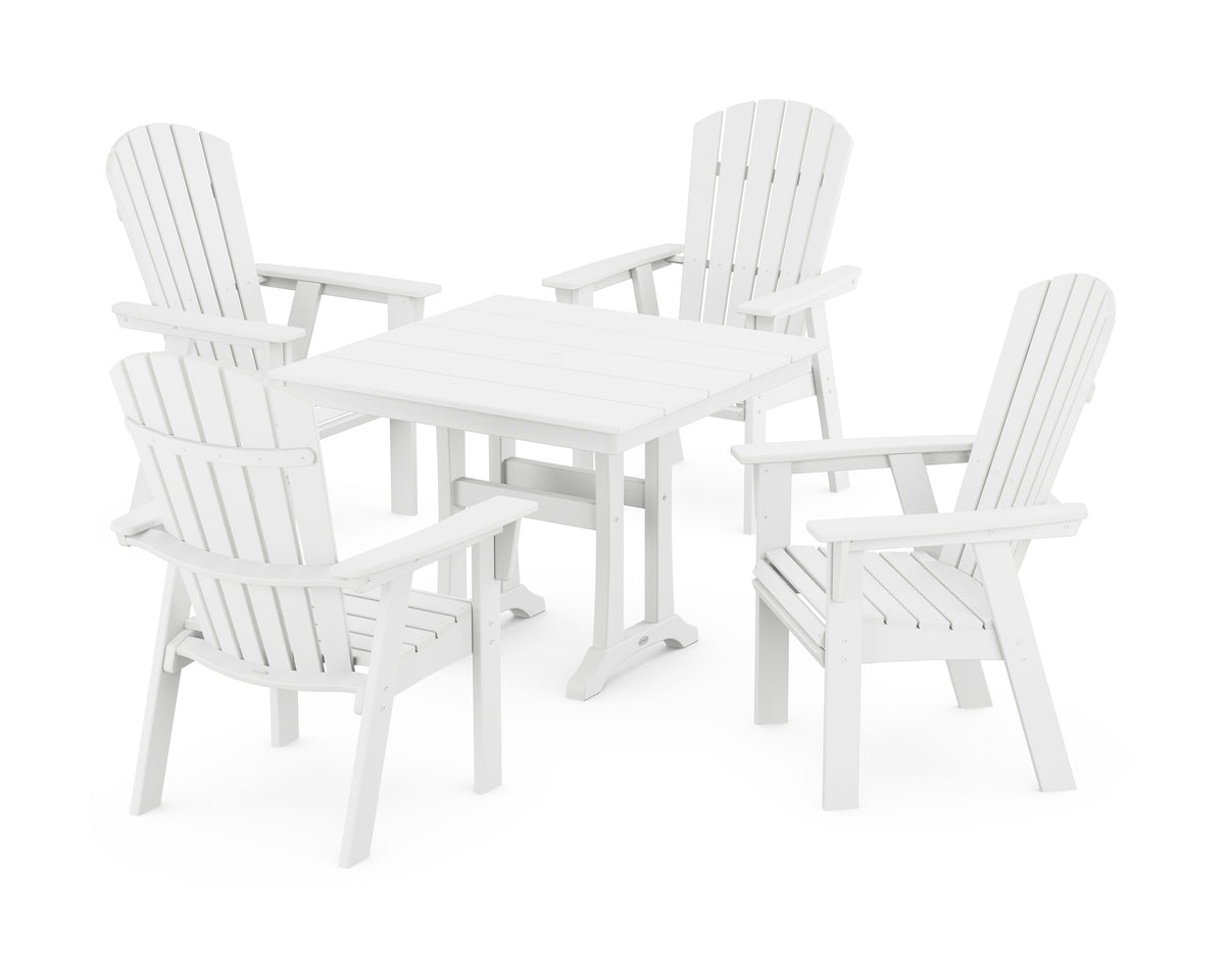 POLYWOOD Nautical Adirondack 5-Piece Farmhouse Dining Set with Trestle Legs - 37" Table in White