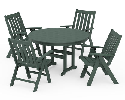 POLYWOOD Vineyard Folding Chair 5-Piece Round Farmhouse Dining Set in Green