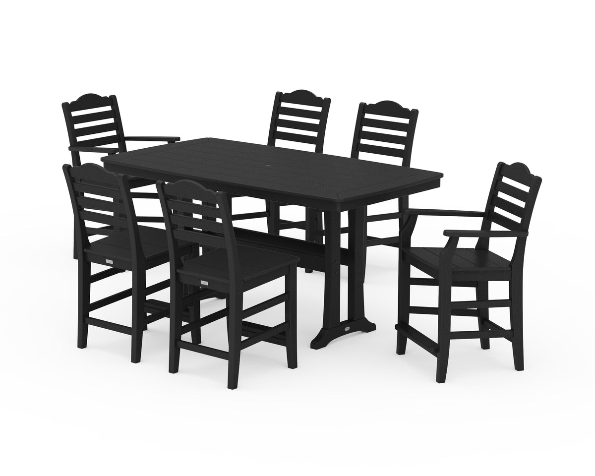 POLYWOOD Savannah 7-Piece Counter Set with Trestle Legs in Black