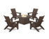 POLYWOOD 5-Piece Modern Grand Adirondack Conversation Set with Fire Pit Table in Mahogany