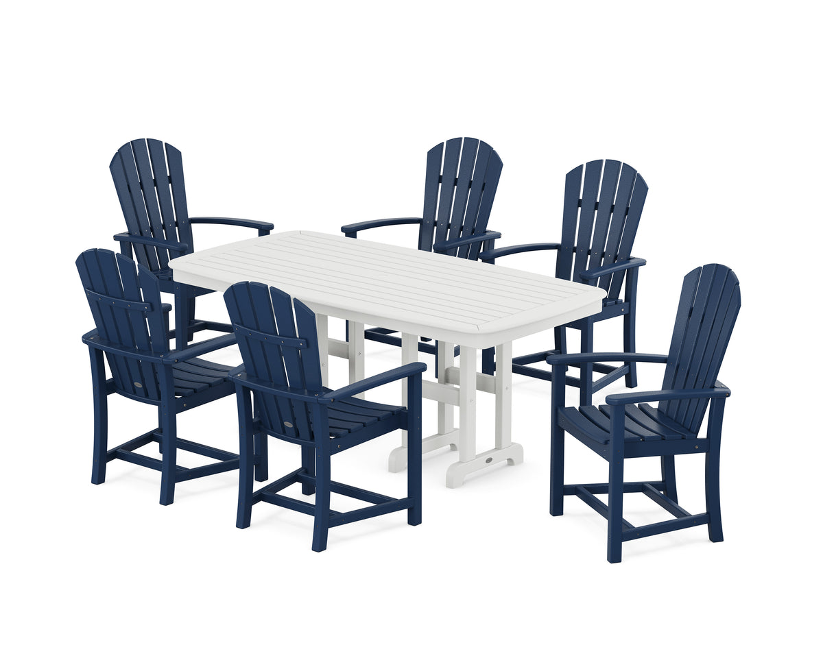 POLYWOOD Palm Coast 7-Piece Dining Set in Navy / White