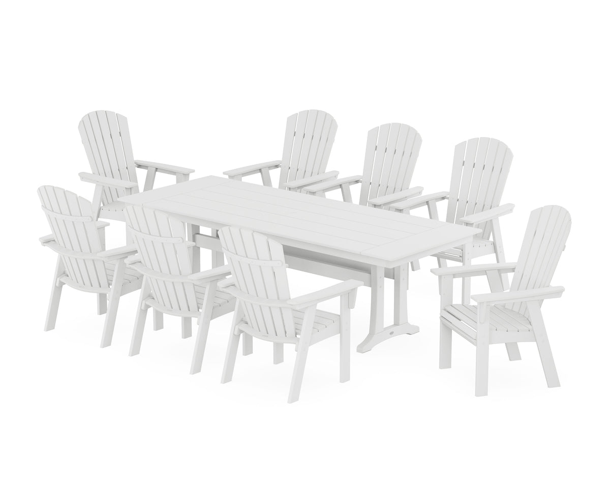 POLYWOOD Nautical 9-Piece Curveback Adirondack Farmhouse Dining Set with Trestle Legs in White