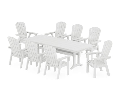 POLYWOOD Nautical 9-Piece Curveback Adirondack Farmhouse Dining Set with Trestle Legs in White