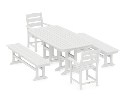 POLYWOOD Lakeside 5-Piece Dining Set with Benches - 37" x 72" Table in White