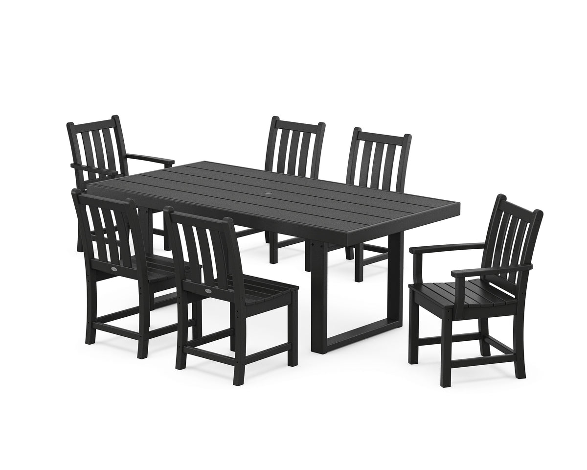 POLYWOOD Traditional Garden 7-Piece Dining Set - 39" x 78" Table in Black