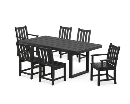 POLYWOOD Traditional Garden 7-Piece Dining Set - 39" x 78" Table in Black