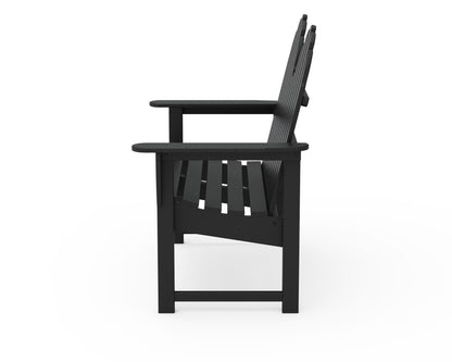Side profile of the POLYWOOD Classic Adirondack 48" Bench in Black showing its reclined seat