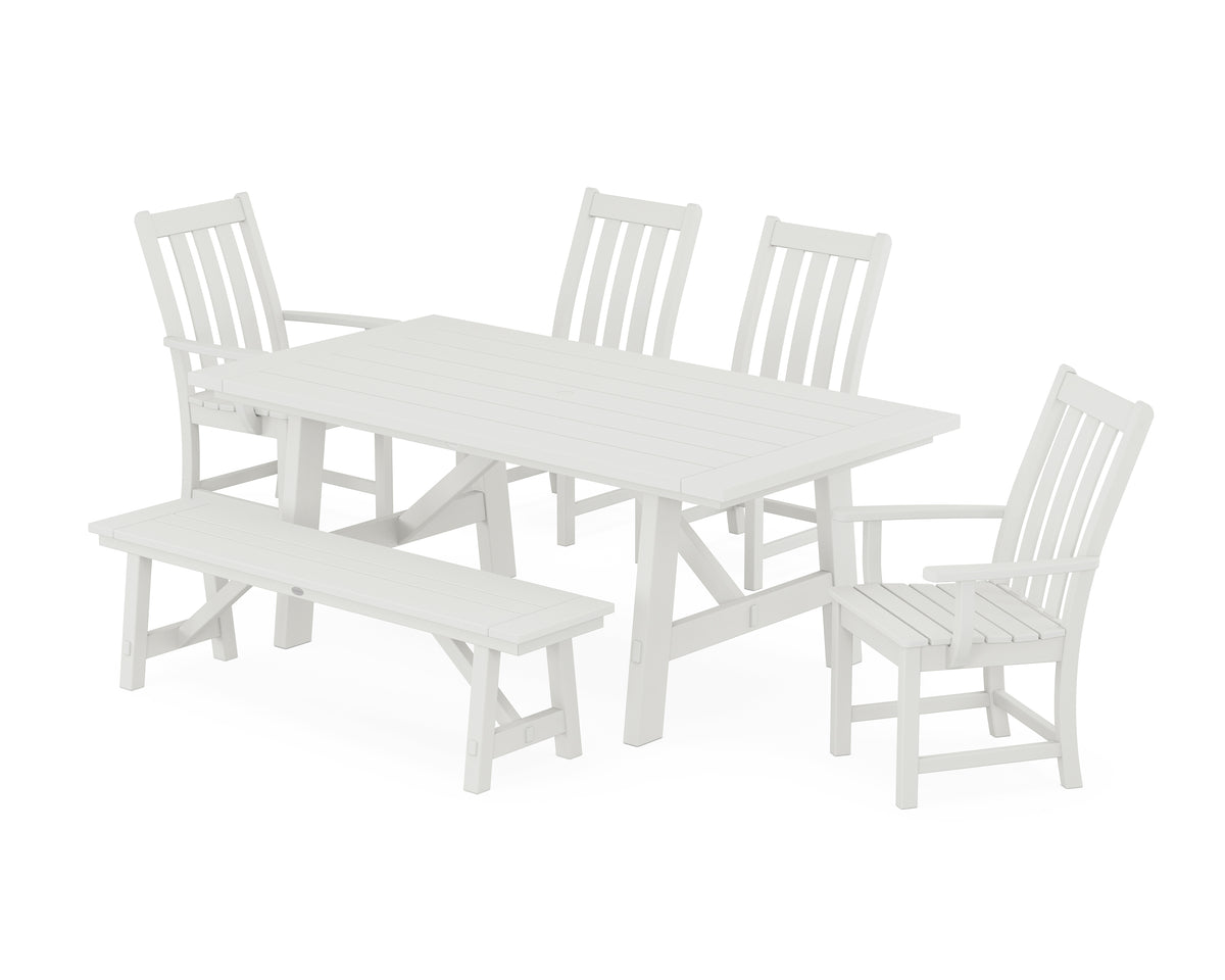 POLYWOOD Vineyard 6-Piece Rustic Farmhouse Dining Set with Bench in Vintage White