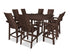 POLYWOOD Modern Curveback Adirondack 9-Piece Farmhouse Trestle Bar Set in Mahogany