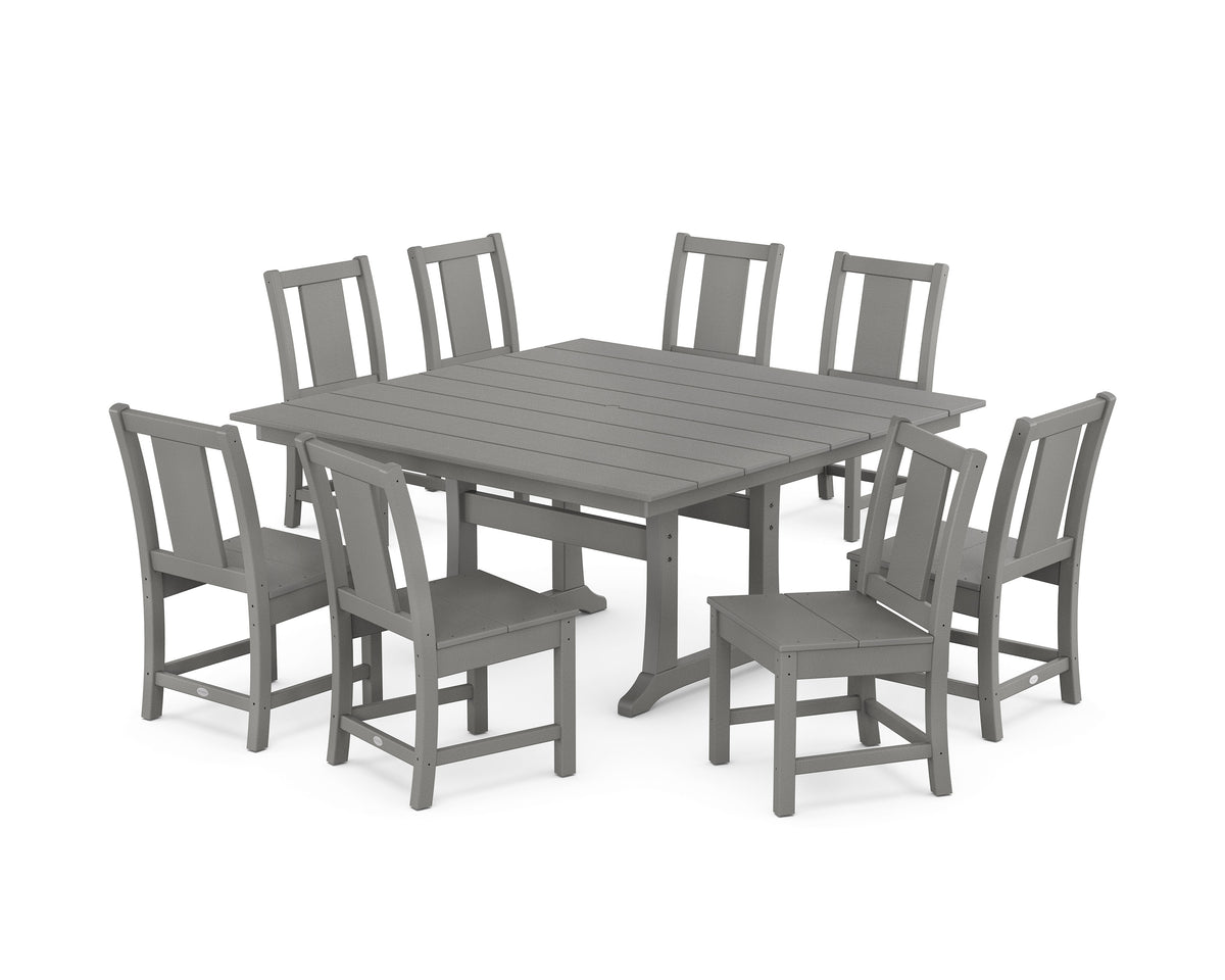POLYWOOD Prairie Side Chair 9-Piece Square Farmhouse Dining Set with Trestle Legs in Slate Grey