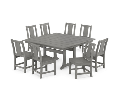 POLYWOOD Prairie Side Chair 9-Piece Square Farmhouse Dining Set with Trestle Legs in Slate Grey