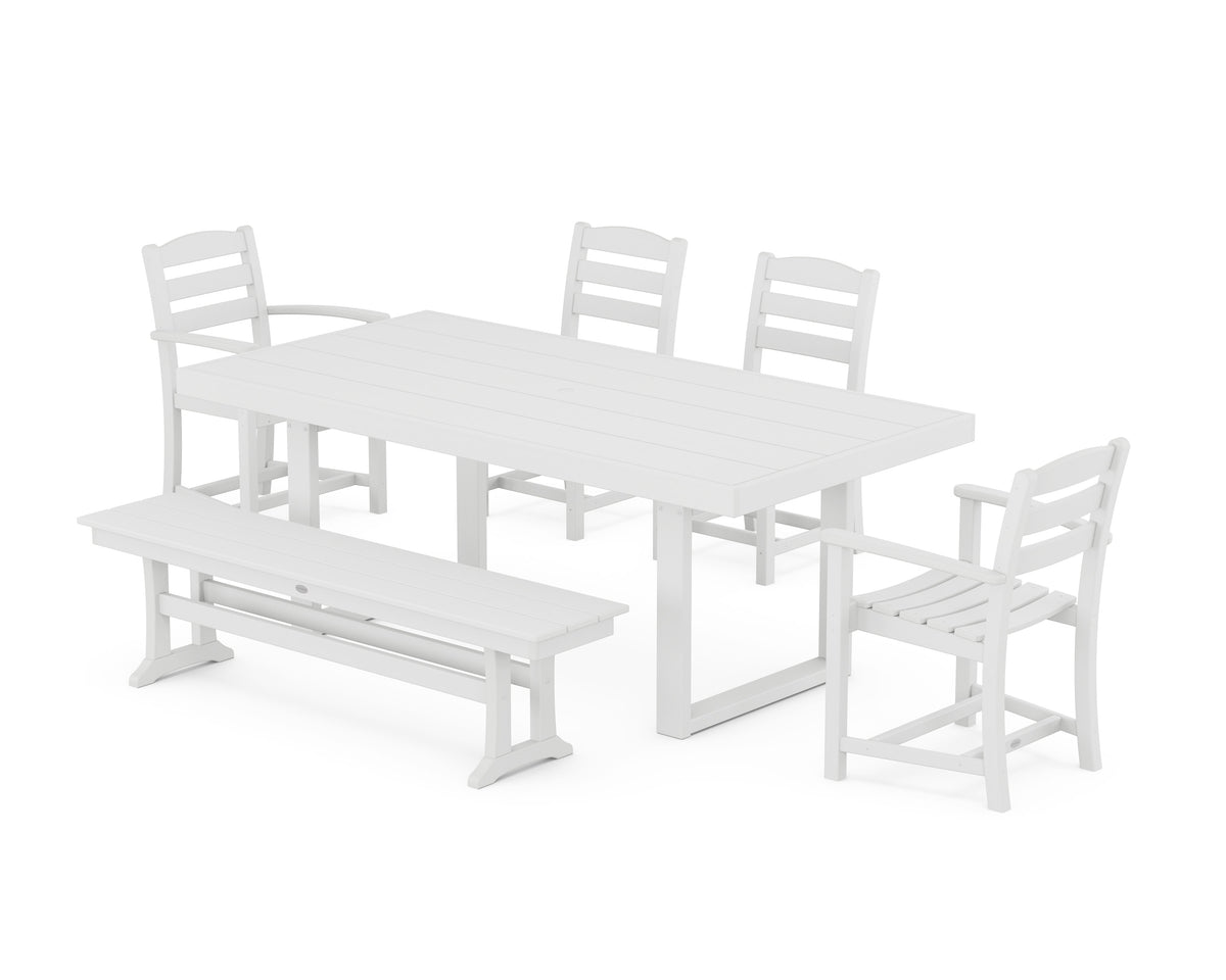 POLYWOOD La Casa Café 6-Piece Dining Set with Bench - 39" x 78" Table in White