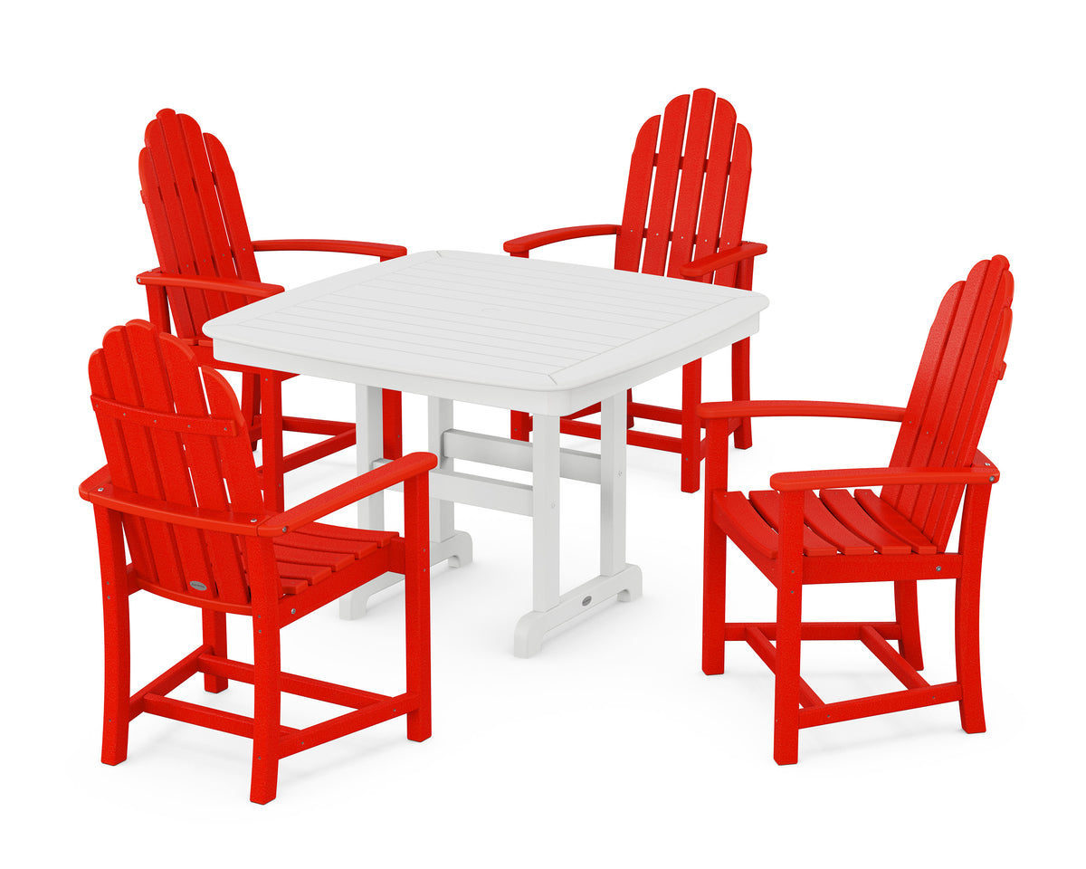POLYWOOD Classic Adirondack 5-Piece Dining Set with Trestle Legs - 44" Table in Sunset Red / White