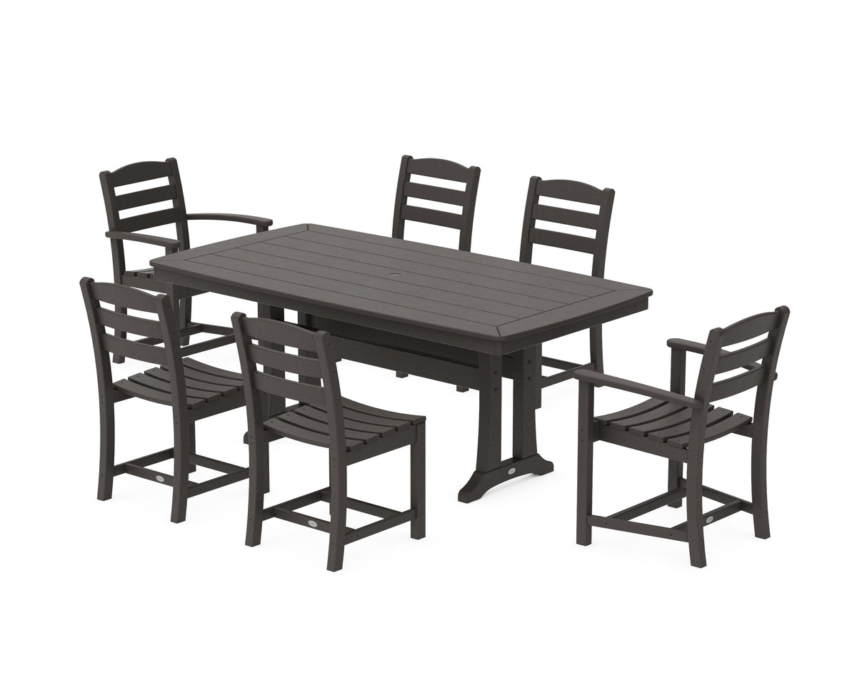 POLYWOOD La Casa Café 7-Piece Dining Set with Trestle Legs in Vintage Coffee