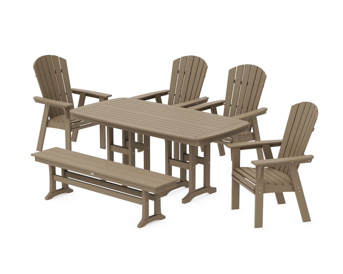 POLYWOOD Nautical Curveback Adirondack 6-Piece Dining Set with Bench in Vintage Sahara