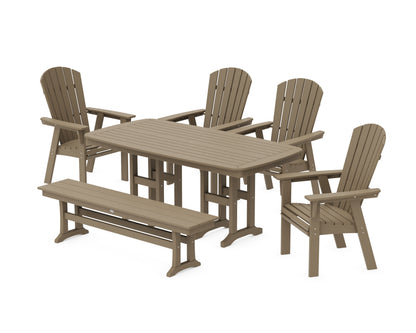 POLYWOOD Nautical Curveback Adirondack 6-Piece Dining Set with Bench in Vintage Sahara