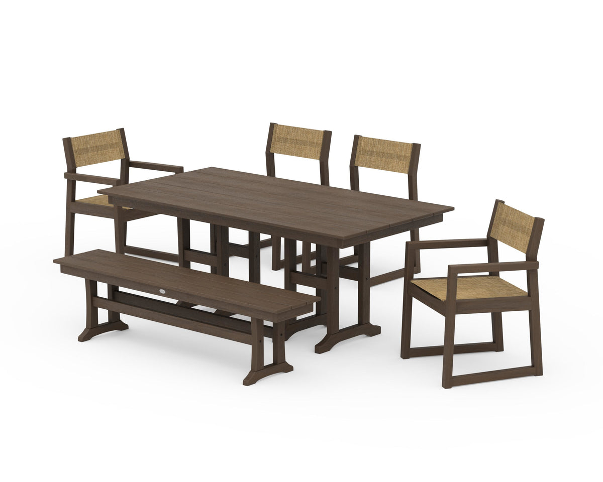 POLYWOOD EDGE Sling 6-Piece Farmhouse Dining Set in Kona / Burlap