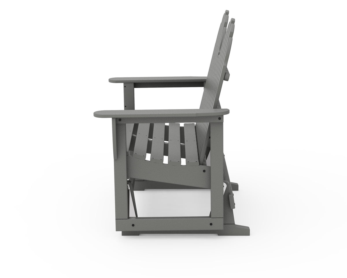 Angled view of the POLYWOOD Classic Adirondack 48" Glider in Slate Grey