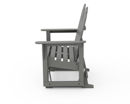 Angled view of the POLYWOOD Classic Adirondack 48" Glider in Slate Grey