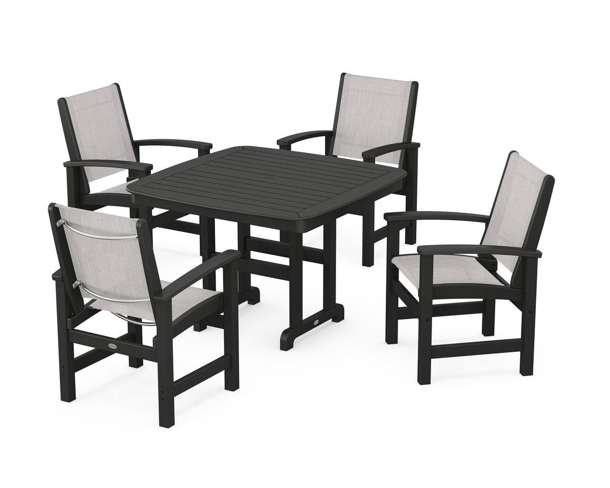 POLYWOOD Coastal 5-Piece Dining Set with Nautical 44" Dining Table in Black / Parchment