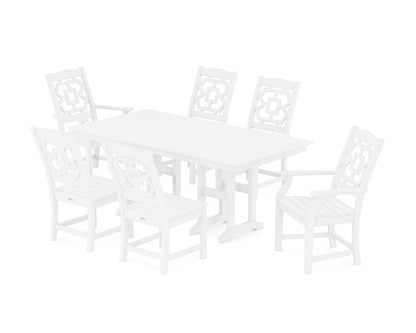 POLYWOOD Chinoiserie 7-Piece Farmhouse Dining Set in White