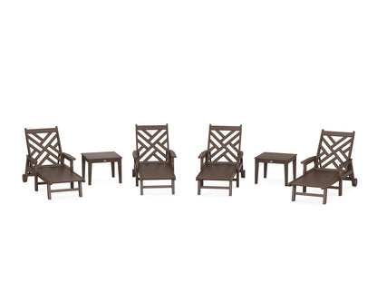 POLYWOOD Chippendale 6-Piece Chaise Set with Arms and Wheels in Mahogany