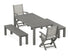 POLYWOOD Coastal Folding Chair 5-Piece Parsons Dining Set with Benches in Slate Grey / Birch