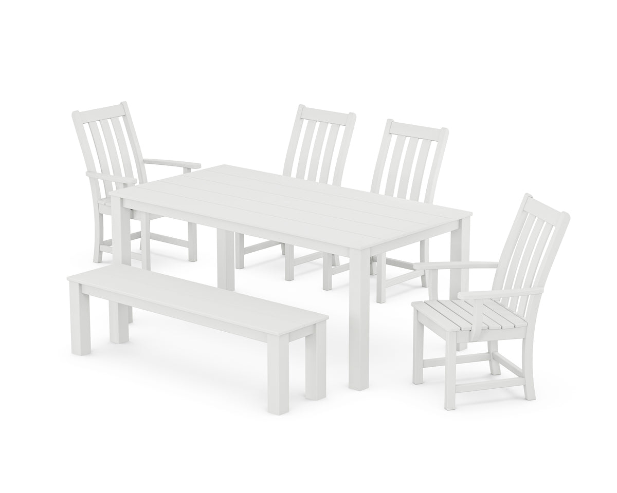 POLYWOOD Vineyard 6-Piece Parsons Dining Set with Bench with Vineyard Dining Side Chair in White