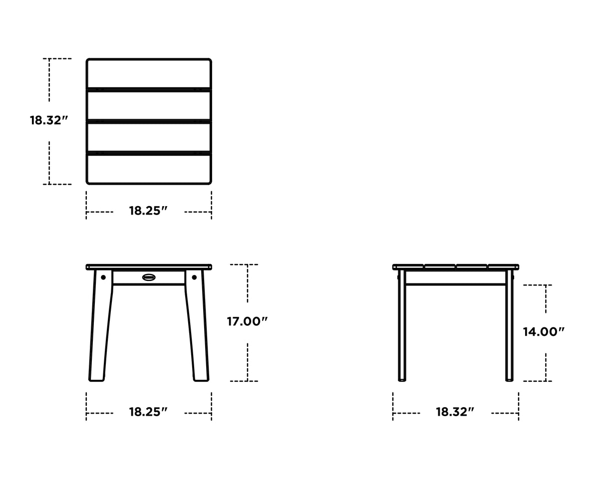 POLYWOOD Lakeside End Table dimension drawing with width, depth and height measurements