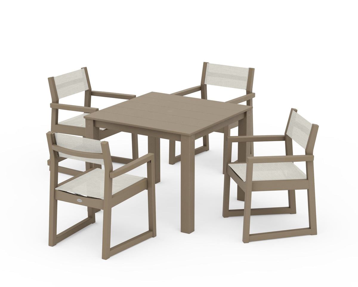POLYWOOD EDGE Sling Arm Chair 5-Piece Parsons Dining Set in Vintage Sahara / Parchment