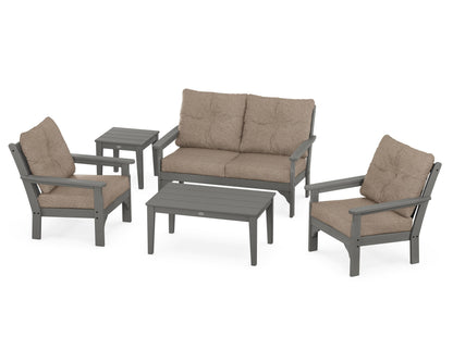 POLYWOOD Vineyard 5-Piece Deep Seating Set with Two Chairs and Loveseat in Slate Grey / Spiced Burlap