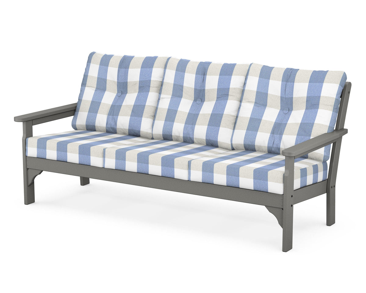 POLYWOOD Vineyard Deep Seating Sofa in Slate Grey / Buffalo Plaid Sky Blue
