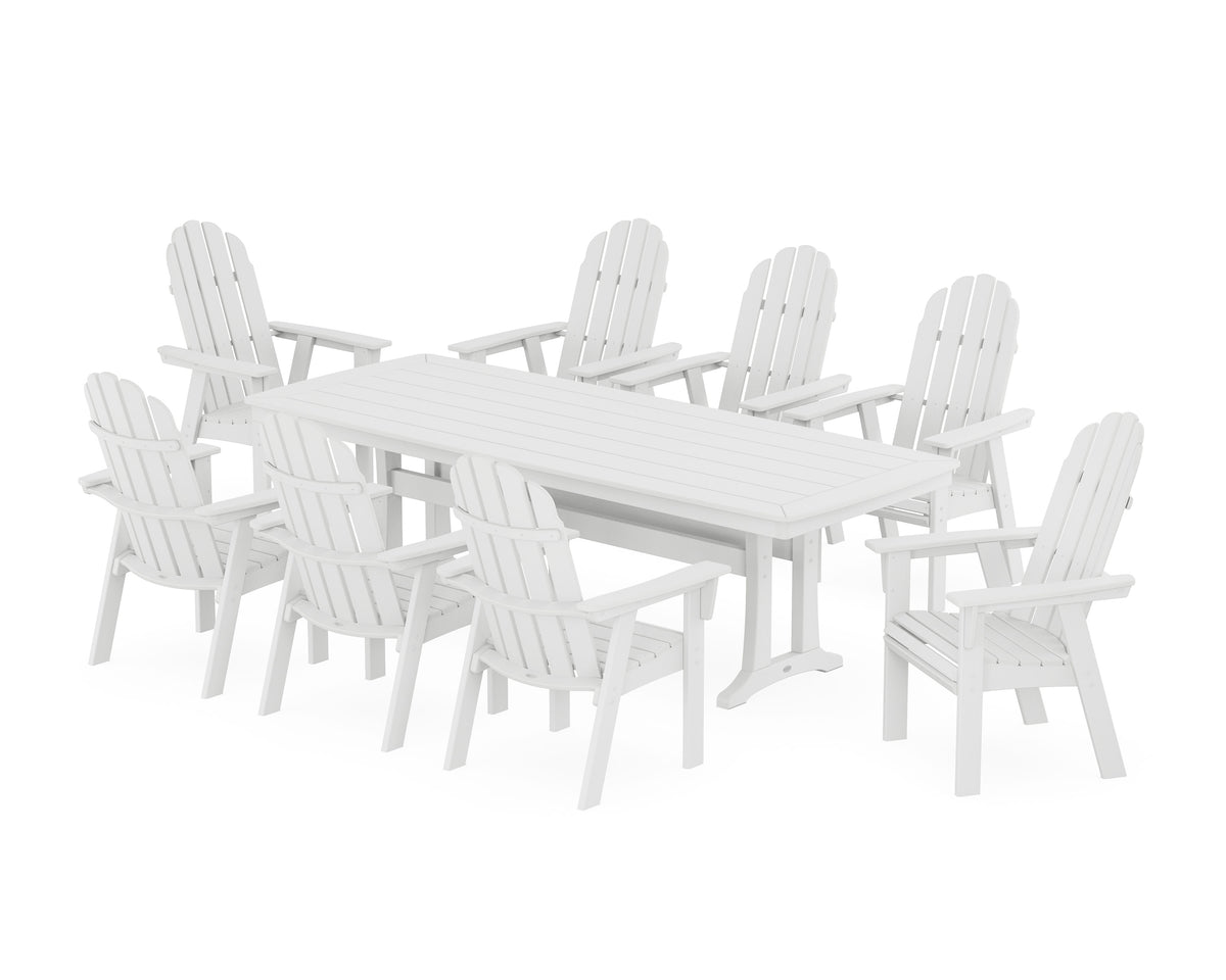 POLYWOOD Vineyard Curveback Adirondack 9-Piece Dining Set with Trestle Legs in White
