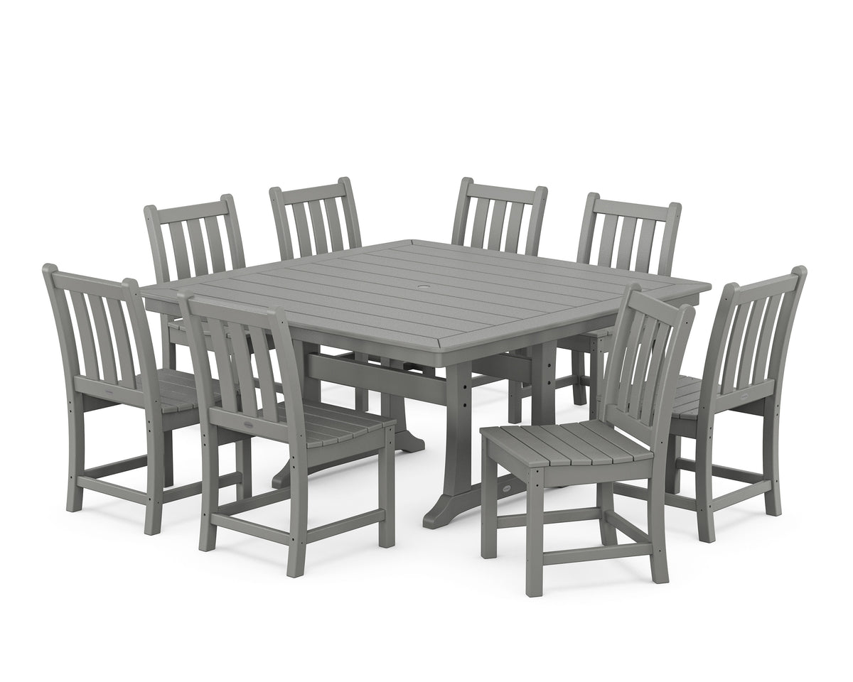 POLYWOOD Traditional Garden 9-Piece Nautical Trestle Dining Set in Slate Grey
