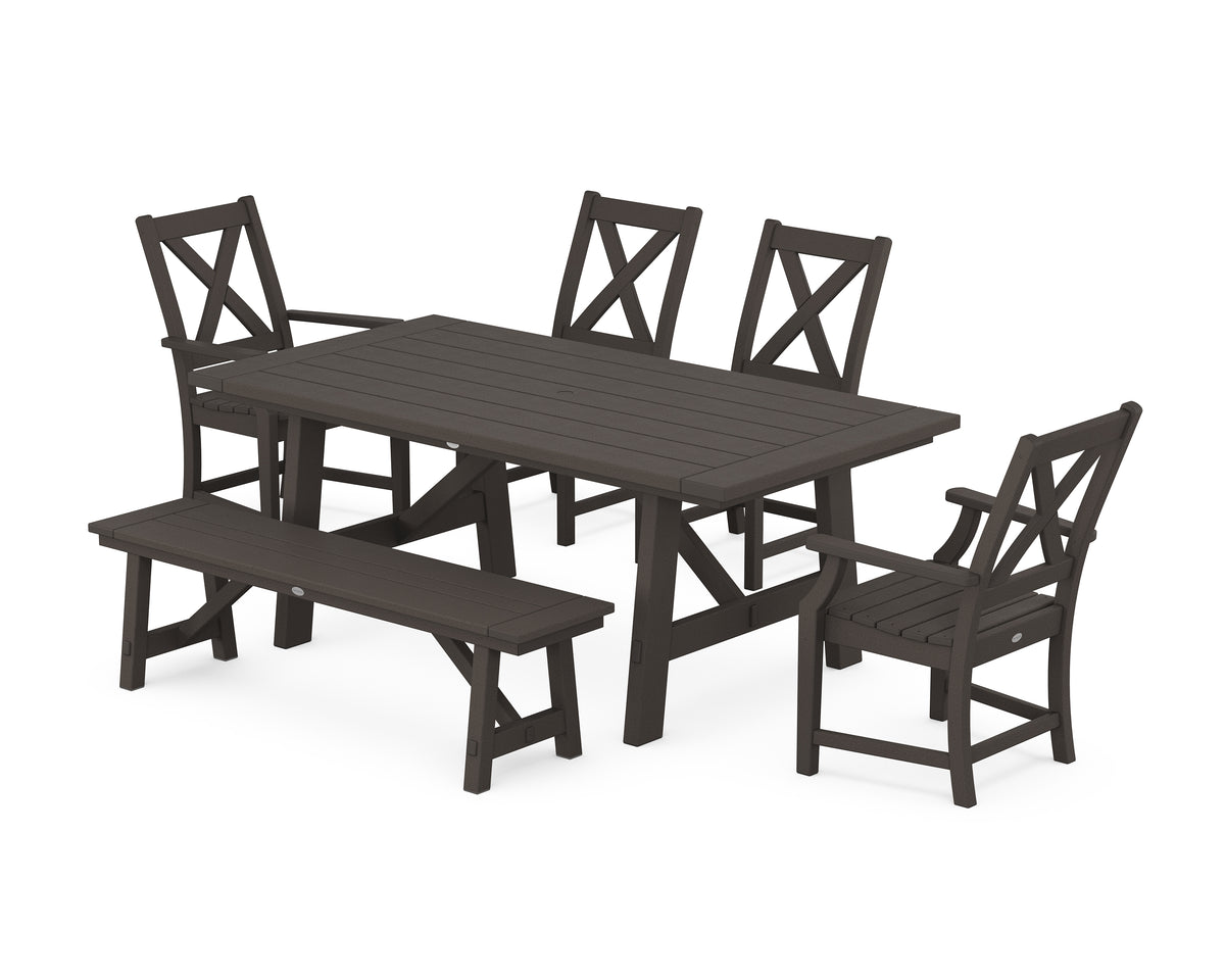 POLYWOOD Braxton 6-Piece Rustic Farmhouse Dining Set with Trestle Legs in Vintage Coffee