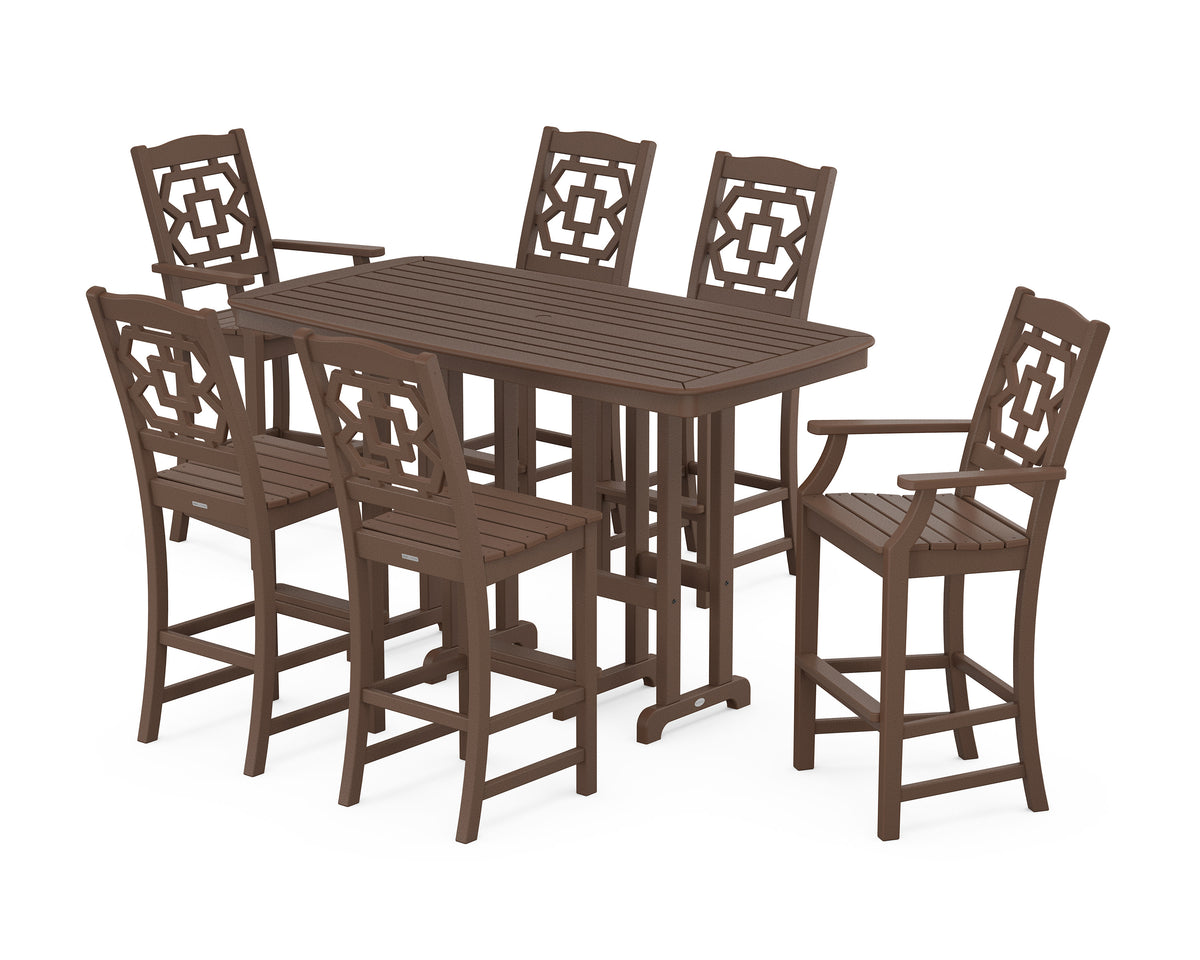 POLYWOOD Chinoiserie 7-Piece Bar Set in Mahogany