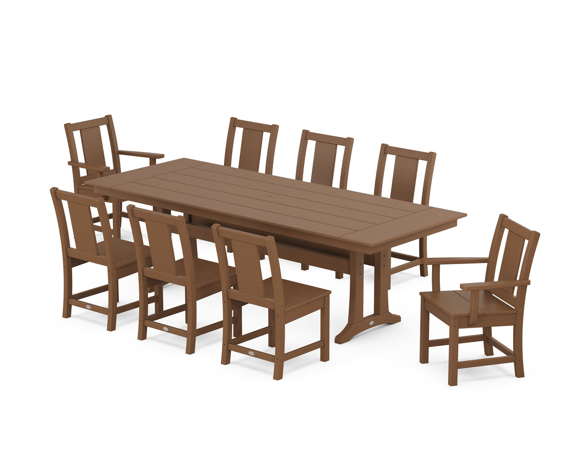 POLYWOOD Prairie 9-Piece Farmhouse Dining Set with Trestle Legs in Teak