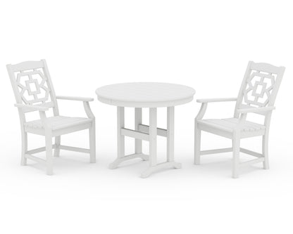 POLYWOOD Chinoiserie 3-Piece Farmhouse Dining Set in White