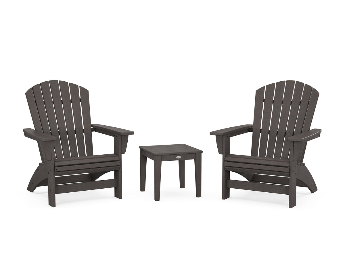 POLYWOOD 3-Piece Nautical Grand Adirondack Set in Vintage Coffee